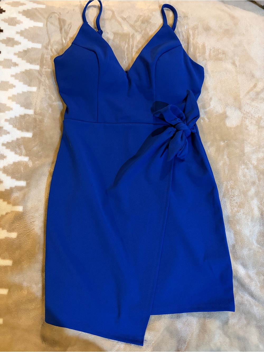 Trixxi Cobalt Blue Spaghetti Strap Wrap-Style Mini Dress